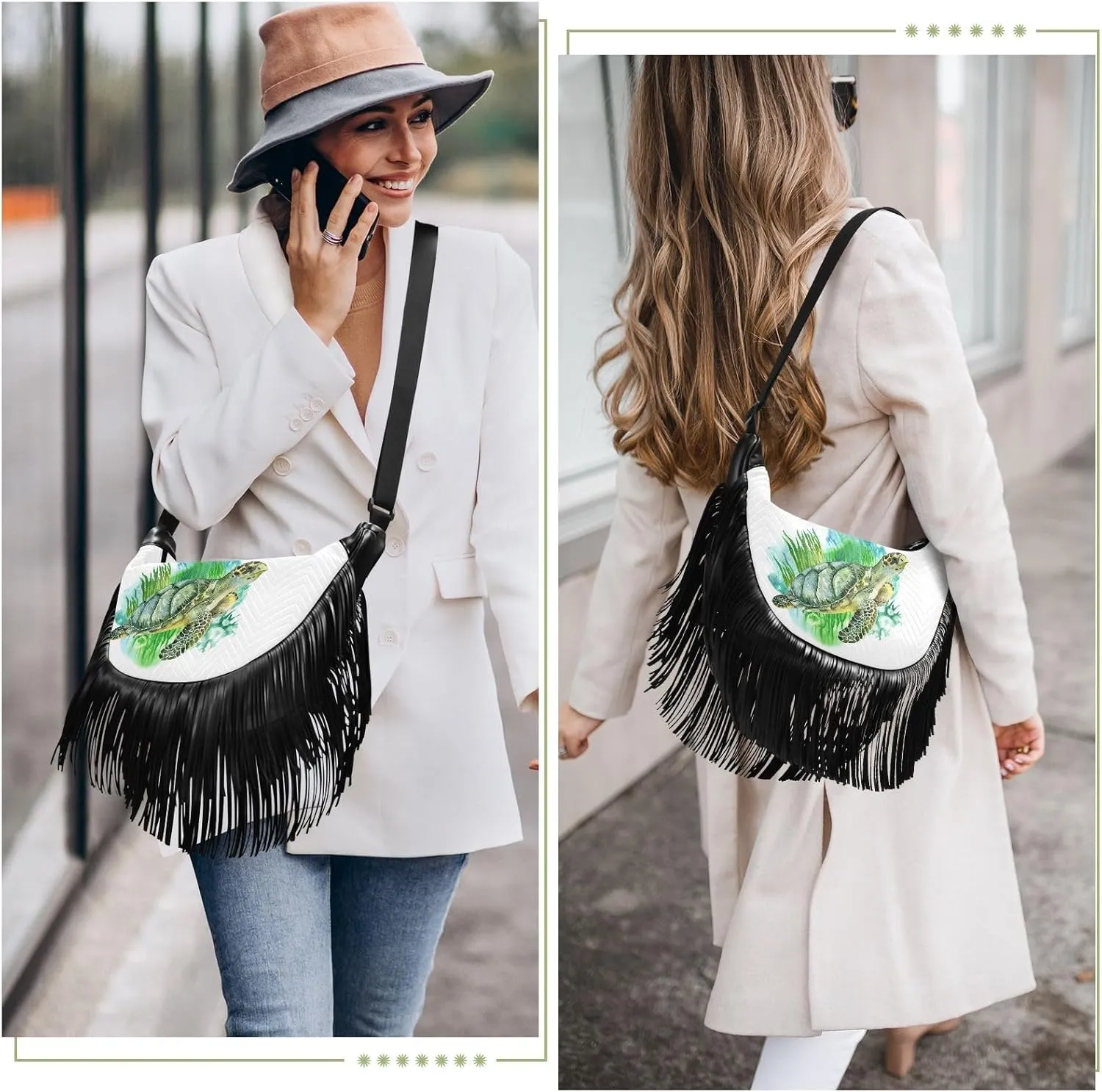 Women's PU Leather Chain Cross Body Bag, Shoulder Handbag Purse with Tassel for Ladies