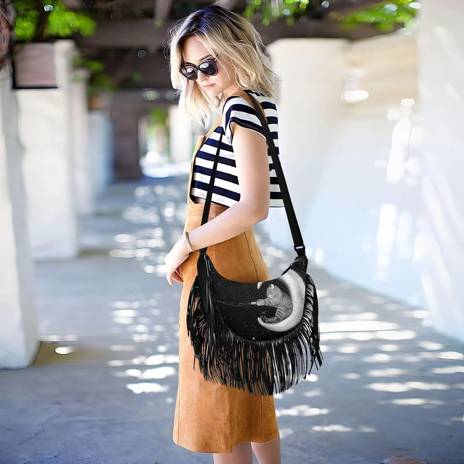Women's PU Leather Chain Cross Body Bag, Shoulder Handbag Purse with Tassel for Ladies