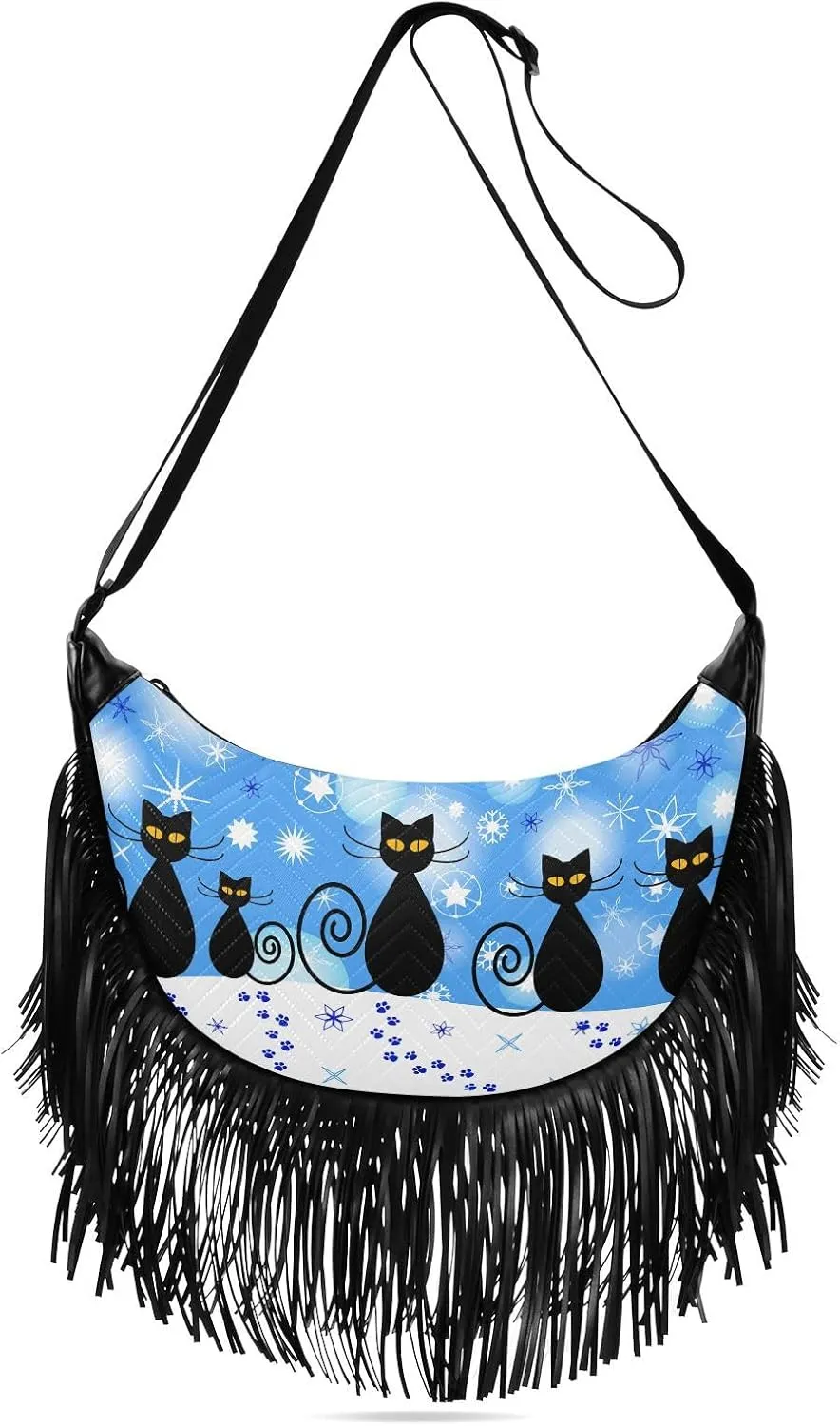 Women's PU Leather Chain Cross Body Bag, Shoulder Handbag Purse with Tassel for Ladies