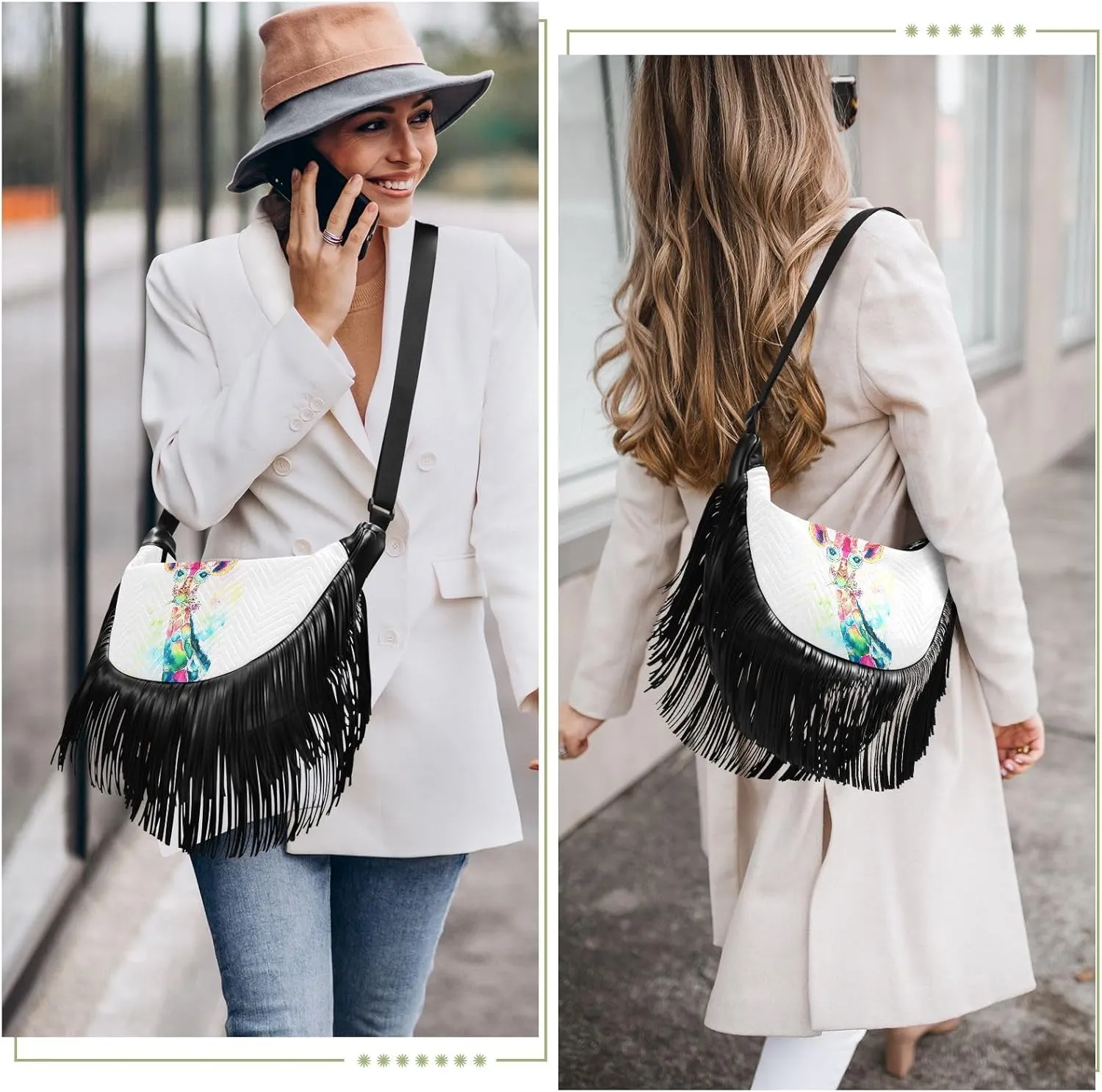 Women's PU Leather Chain Cross Body Bag, Shoulder Handbag Purse with Tassel for Ladies