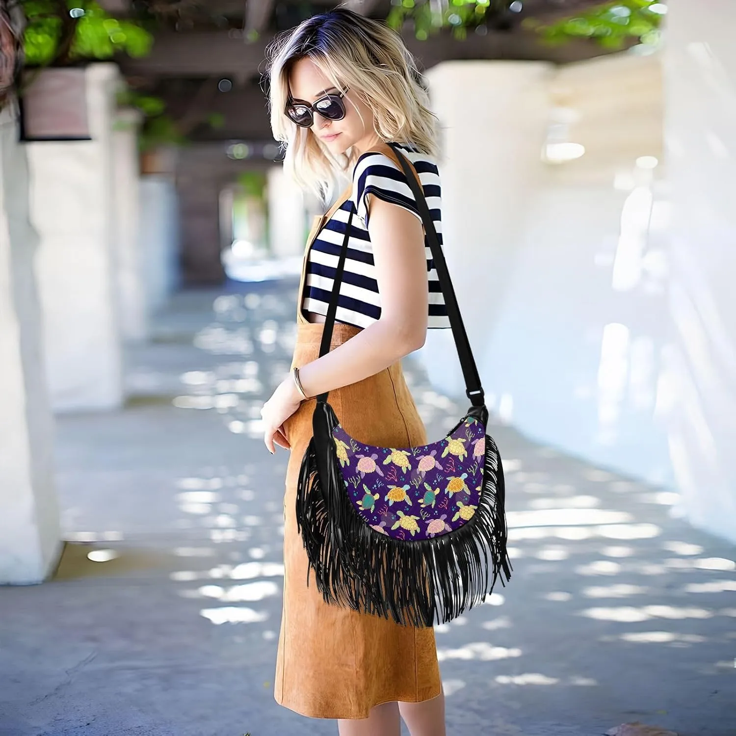 Women's PU Leather Chain Cross Body Bag, Shoulder Handbag Purse with Tassel for Ladies