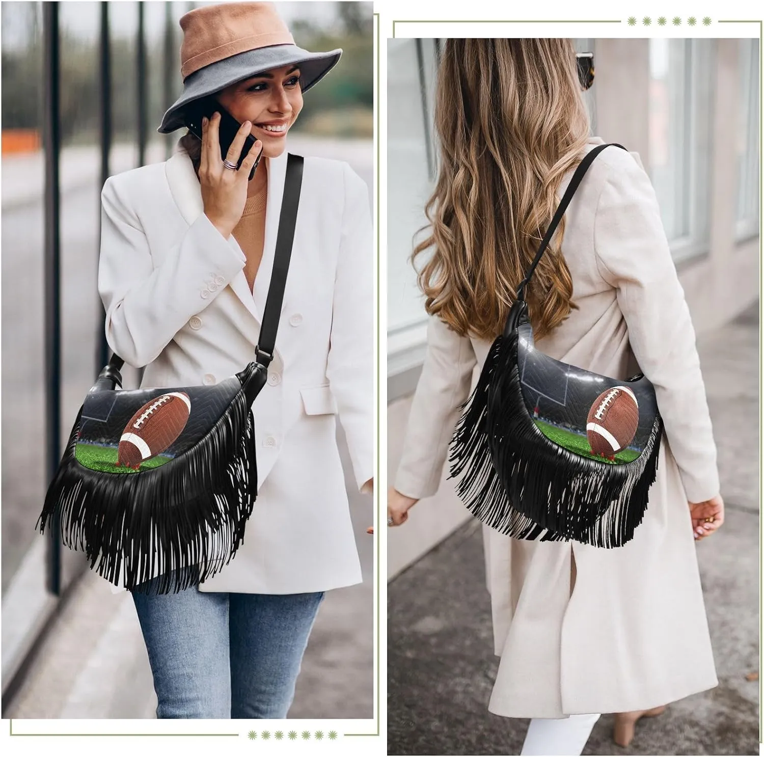 Women's PU Leather Chain Cross Body Bag, Shoulder Handbag Purse with Tassel for Ladies
