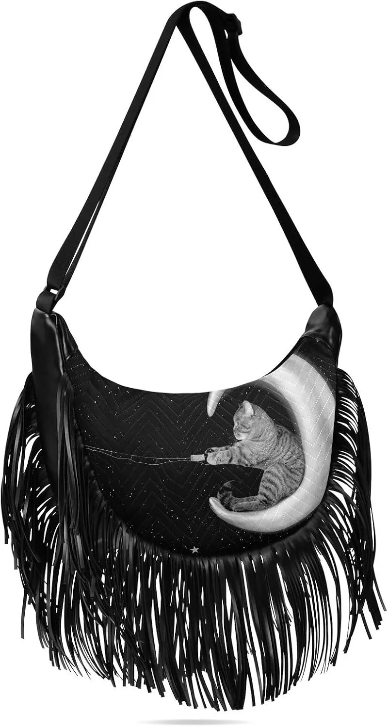 Women's PU Leather Chain Cross Body Bag, Shoulder Handbag Purse with Tassel for Ladies