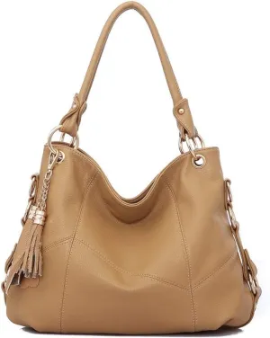 Women's PU Single Shoulder Bag Tassel Stitching Large Capacity Shoulder Shopping Bag