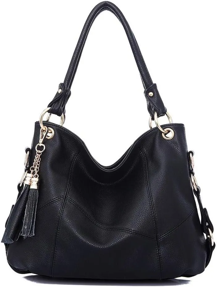 Women's PU Single Shoulder Bag Tassel Stitching Large Capacity Shoulder Shopping Bag