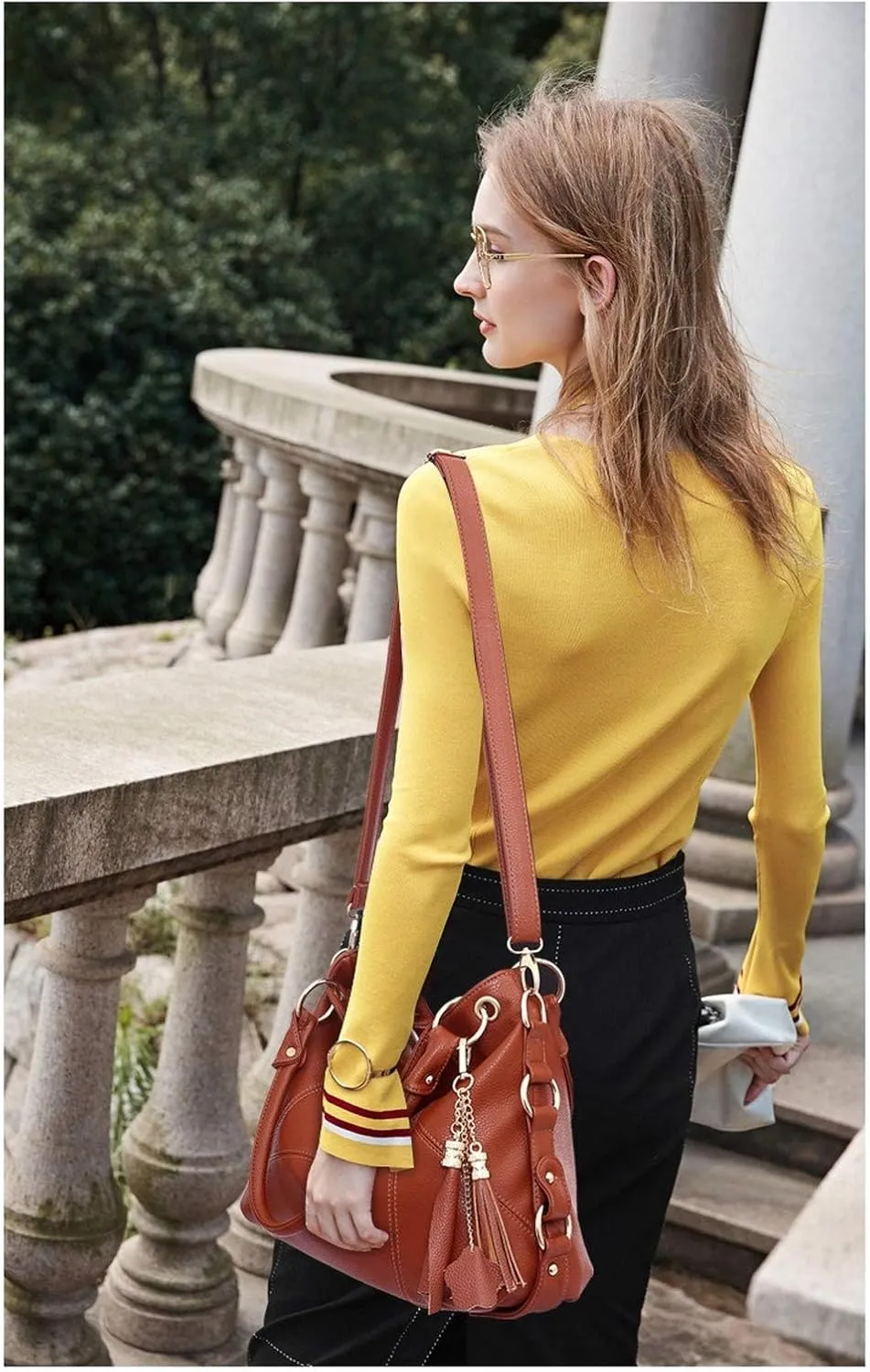 Women's PU Single Shoulder Bag Tassel Stitching Large Capacity Shoulder Shopping Bag