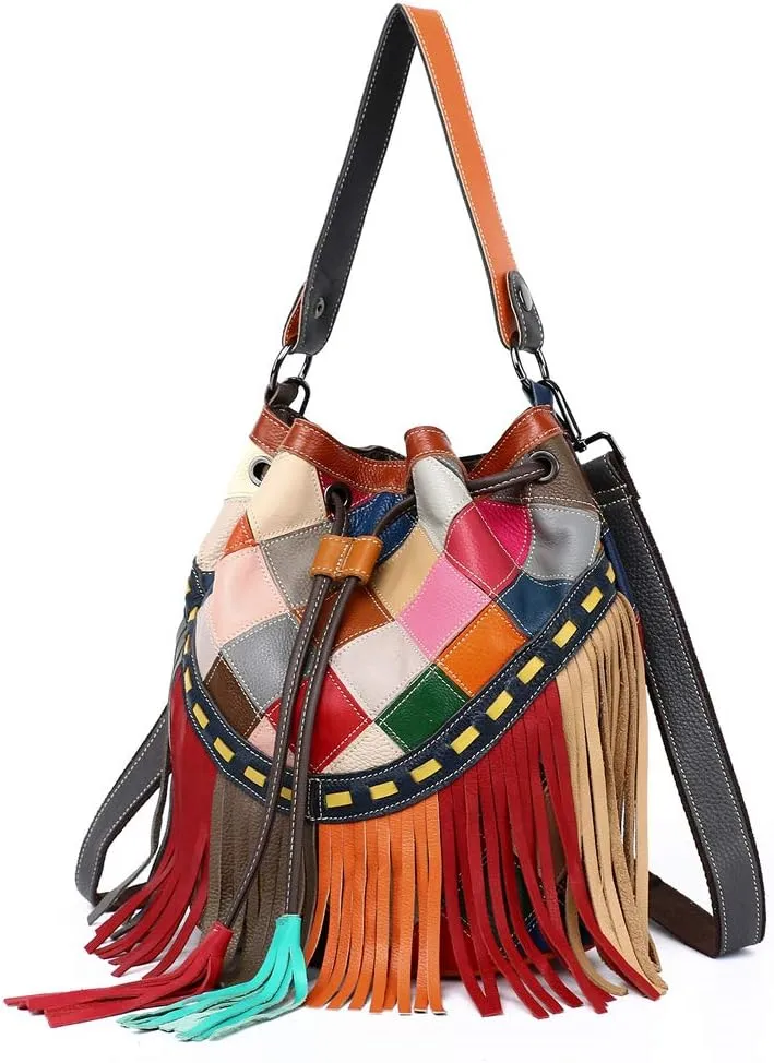 Women's Real Leather Shoulder Bag with Tassel Design, One Color, One Size