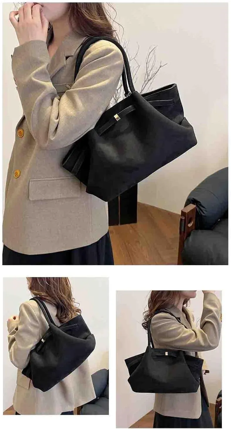 Women's Retro Armpit Shoulder Tote Bag - Large Capacity, Suede Leather