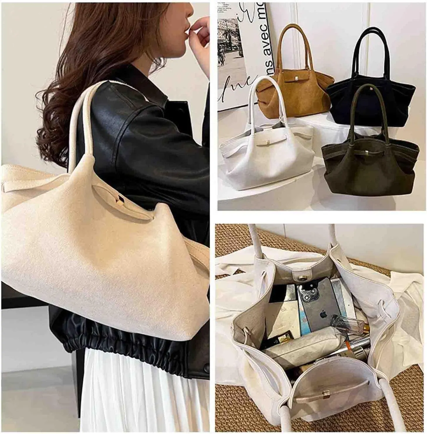 Women's Retro Armpit Shoulder Tote Bag - Large Capacity, Suede Leather