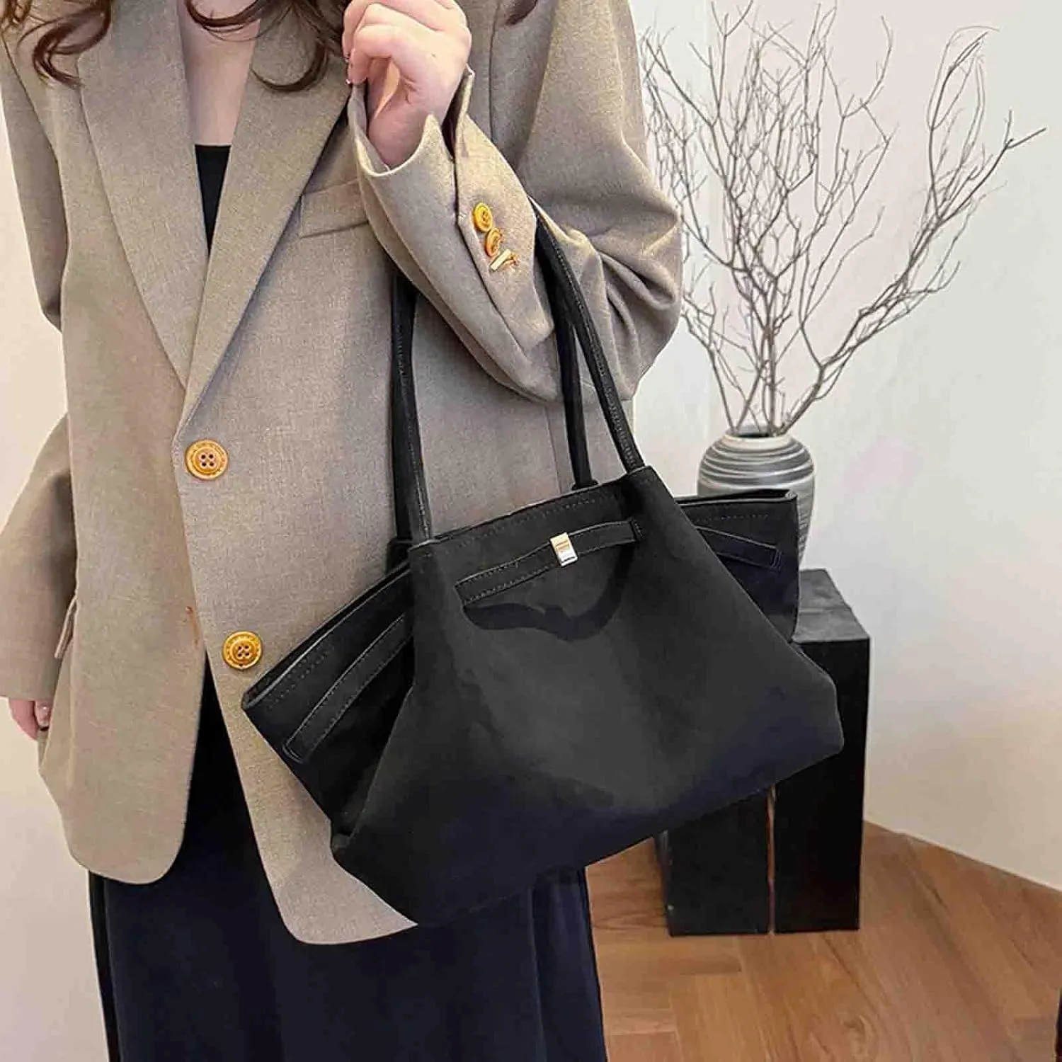Women's Retro Armpit Shoulder Tote Bag - Large Capacity, Suede Leather