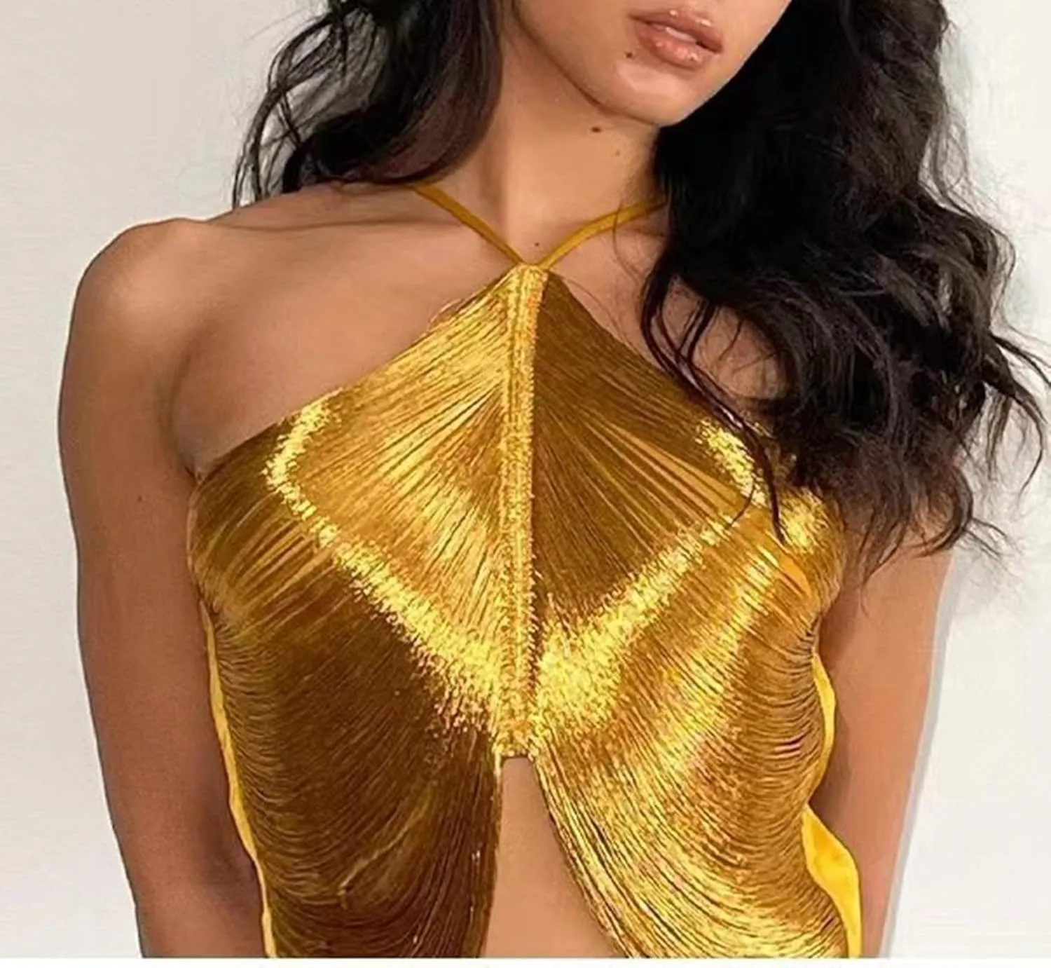 Women's Summer Tassel Tank Top Glitter Party Strappy Slim Fit Cami Sleeveless Shirts