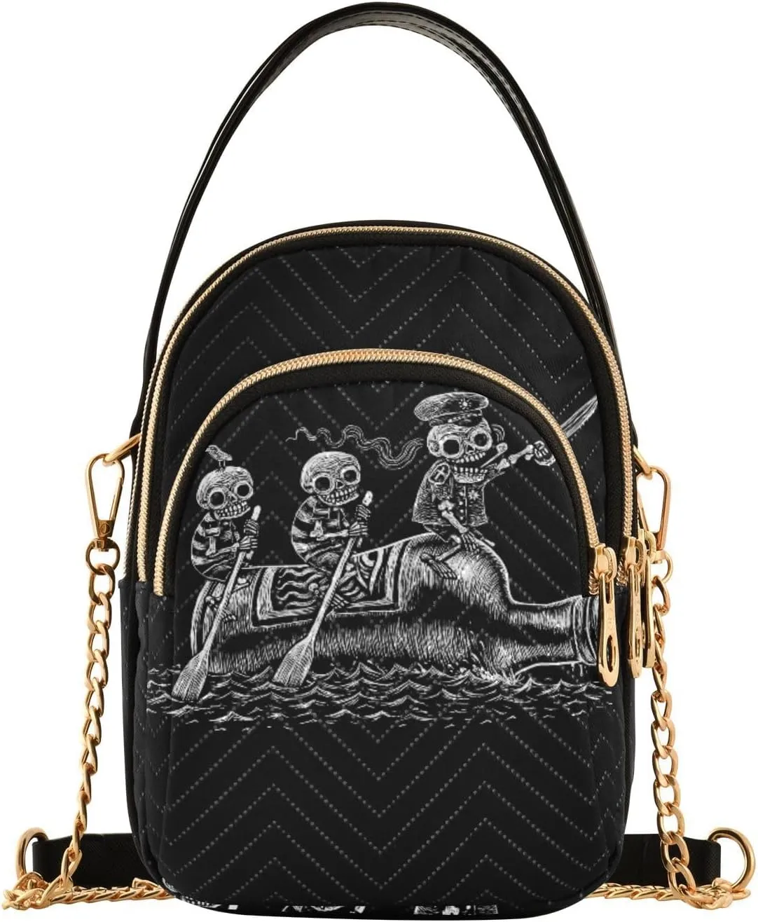 Women's Wave Cross Body Chest Bag, 52 inch Gold Chain Shoulder Handbag Purse