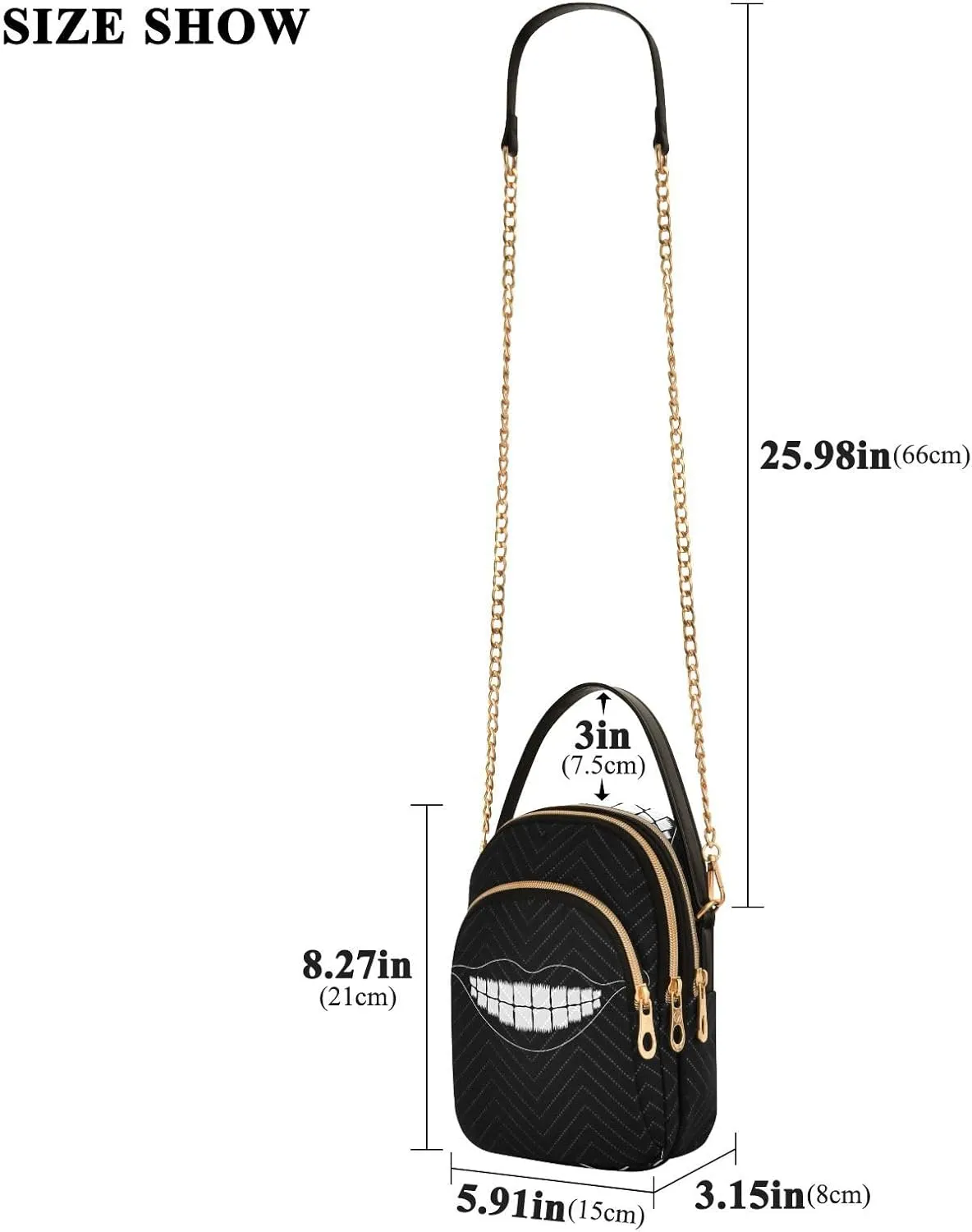 Women's Wave Cross Body Chest Bag, 52 inch Gold Chain Shoulder Handbag Purse