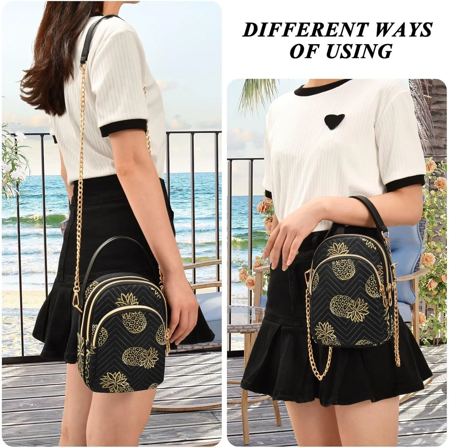 Women's Wave Cross Body Chest Bag, 52 inch Gold Chain Shoulder Handbag Purse
