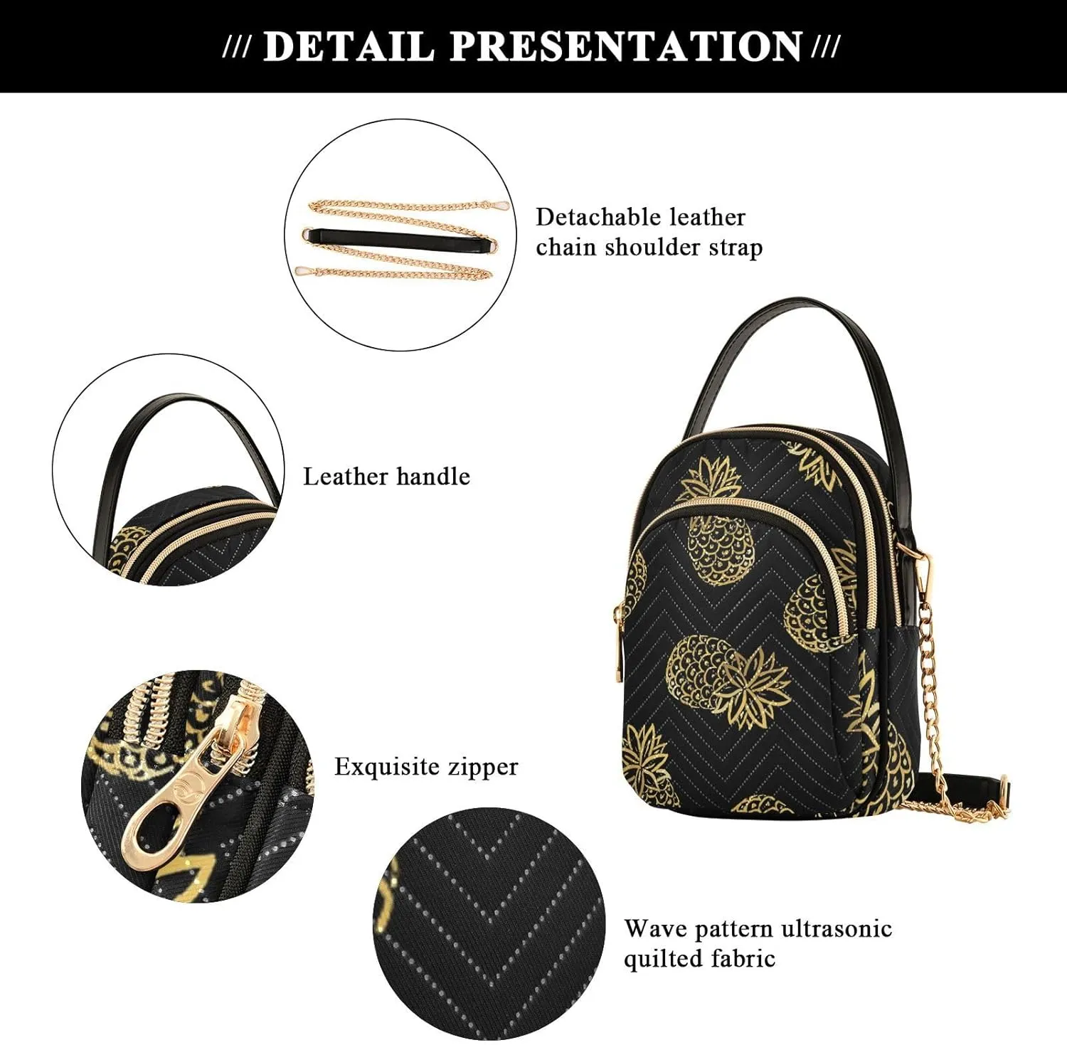 Women's Wave Cross Body Chest Bag, 52 inch Gold Chain Shoulder Handbag Purse