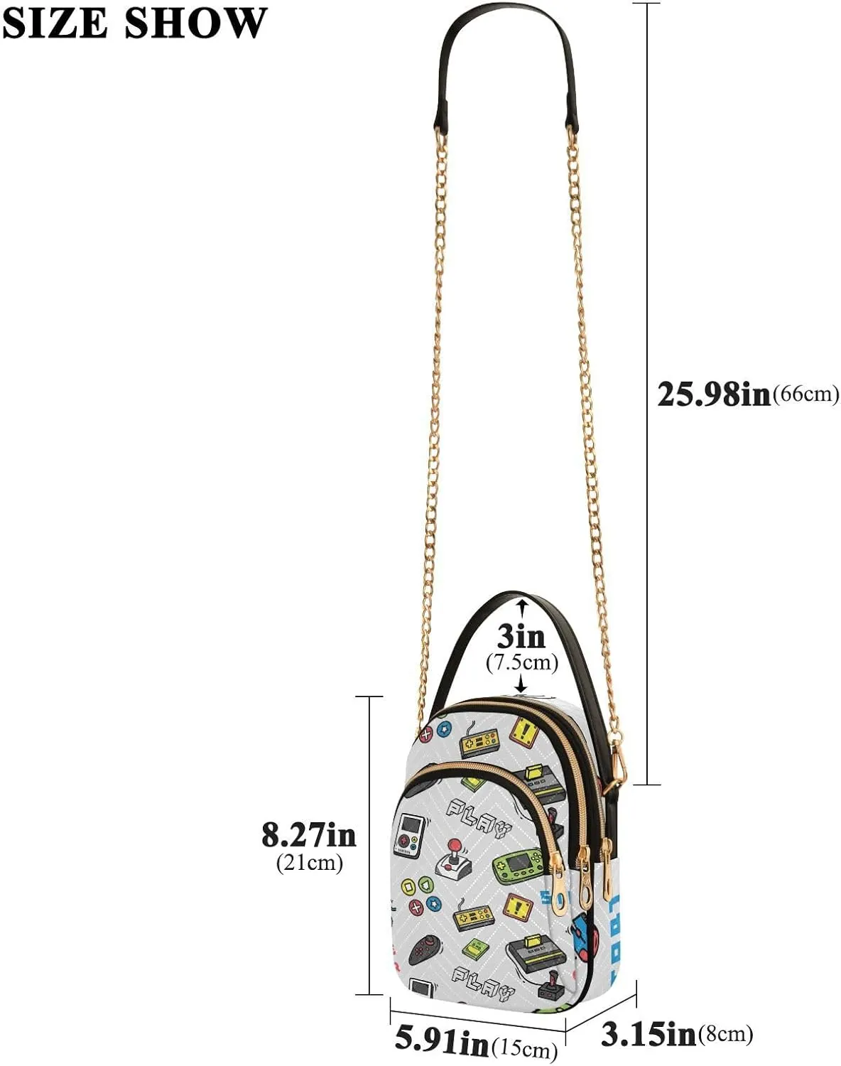 Women's Wave Cross Body Chest Bag, 52 inch Gold Chain Shoulder Handbag Purse
