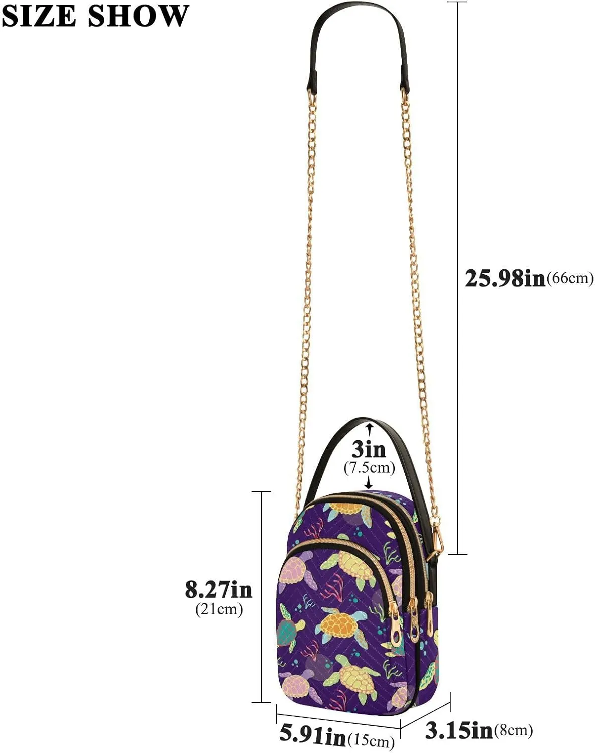 Women's Wave Cross Body Chest Bag, 52 inch Gold Chain Shoulder Handbag Purse