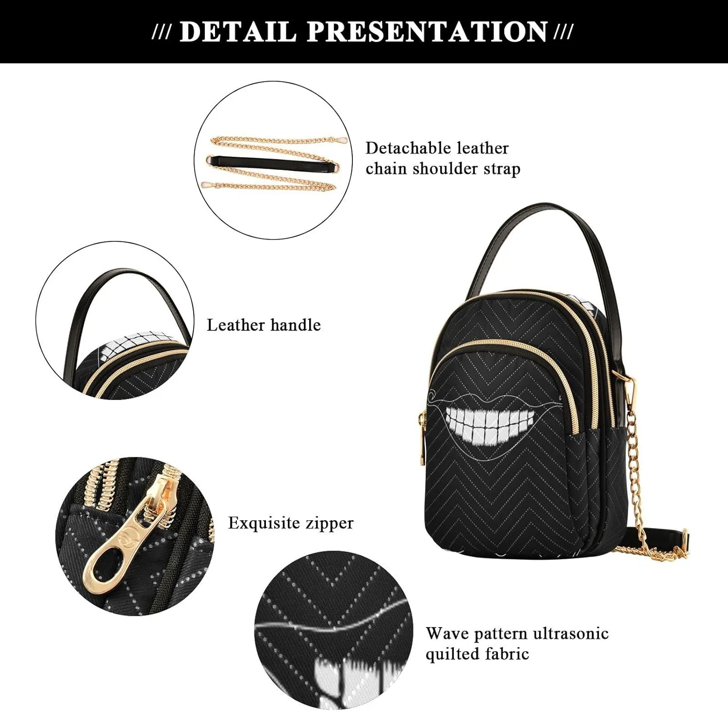 Women's Wave Cross Body Chest Bag, 52 inch Gold Chain Shoulder Handbag Purse