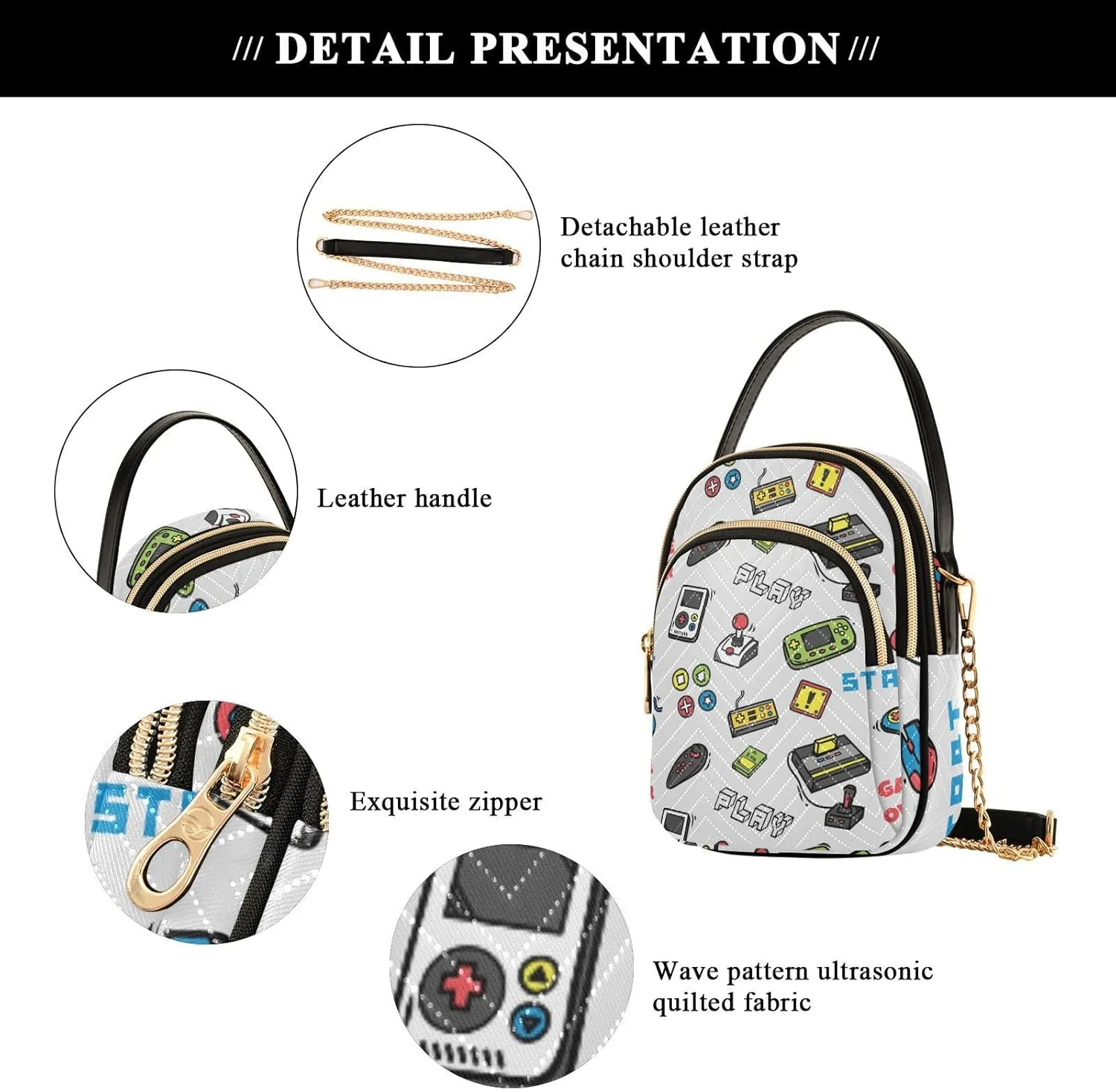 Women's Wave Cross Body Chest Bag, 52 inch Gold Chain Shoulder Handbag Purse