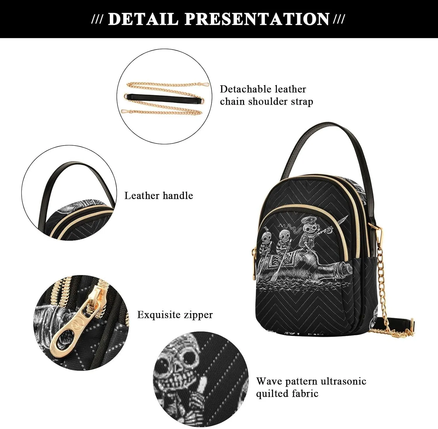 Women's Wave Cross Body Chest Bag, 52 inch Gold Chain Shoulder Handbag Purse