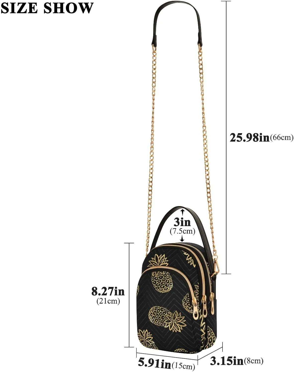 Women's Wave Cross Body Chest Bag, 52 inch Gold Chain Shoulder Handbag Purse