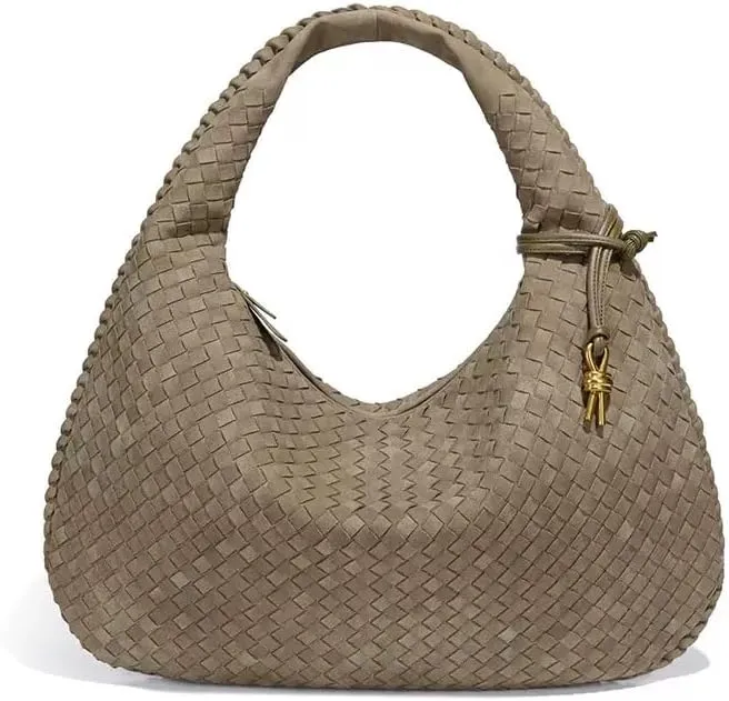 Women's Woven Bag - Vegan Leather Suede Purses Clutch Purses for Women Hobo Bag Top Handle Handbags for Work/Shopping/Travel