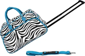 World Traveler 21-Inch Carry-On Rolling Duffel Bag, Blue Trim Zebra