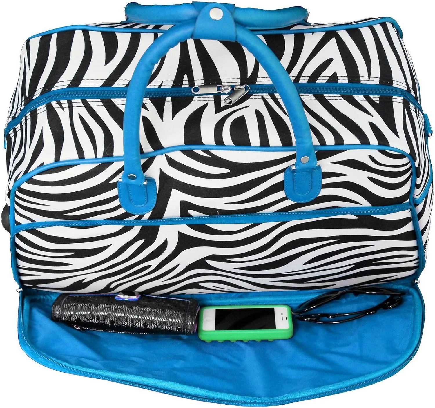 World Traveler 21-Inch Carry-On Rolling Duffel Bag, Blue Trim Zebra
