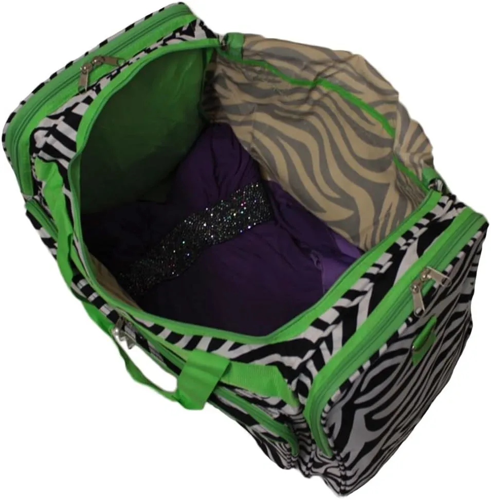 World Traveler 81T16-163-G-1 Duffle Bag, One Size, Green Trim Zebra