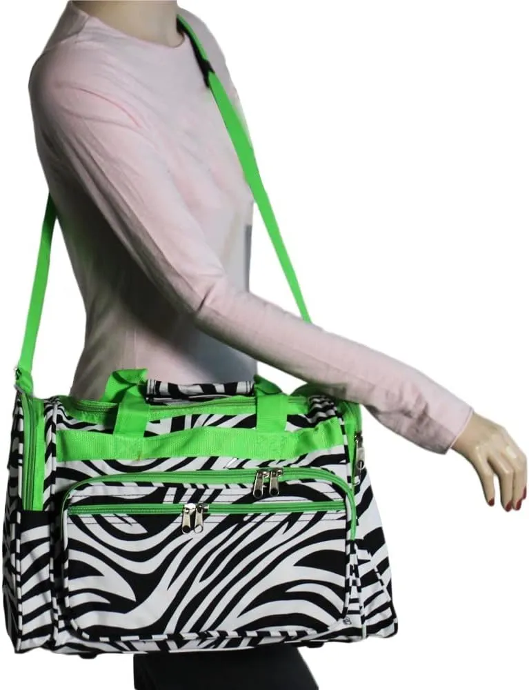World Traveler 81T16-163-G-1 Duffle Bag, One Size, Green Trim Zebra