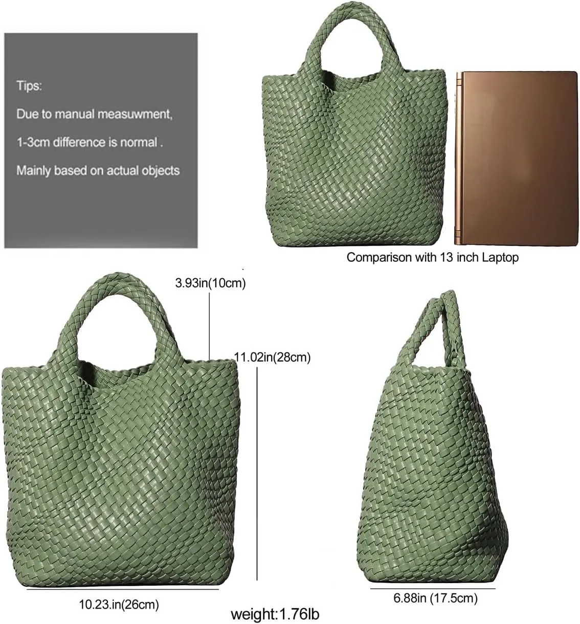 Woven Bag for Women, Soft Vegan Leather Tote Bag Large Summer Beach Travel Handbag Shoulder Bags with Purse
