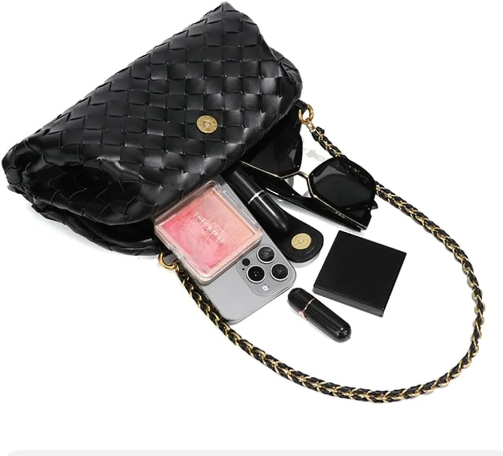 Woven Clutch Purse Shoulder Bag for Women Soft Tote Bag Shell Handbag Crossbody Bags Vegan Leather Shoulder Underarm Bag 2025