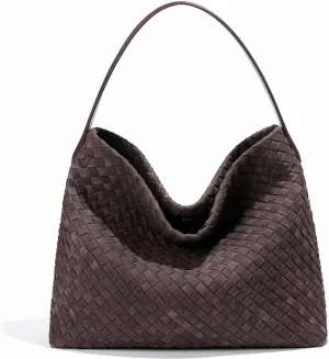 Woven Suede Tote Bag for Women Faux Suede Hobo Bag Slouchy Shoulder Bag Soft Woven Handbag