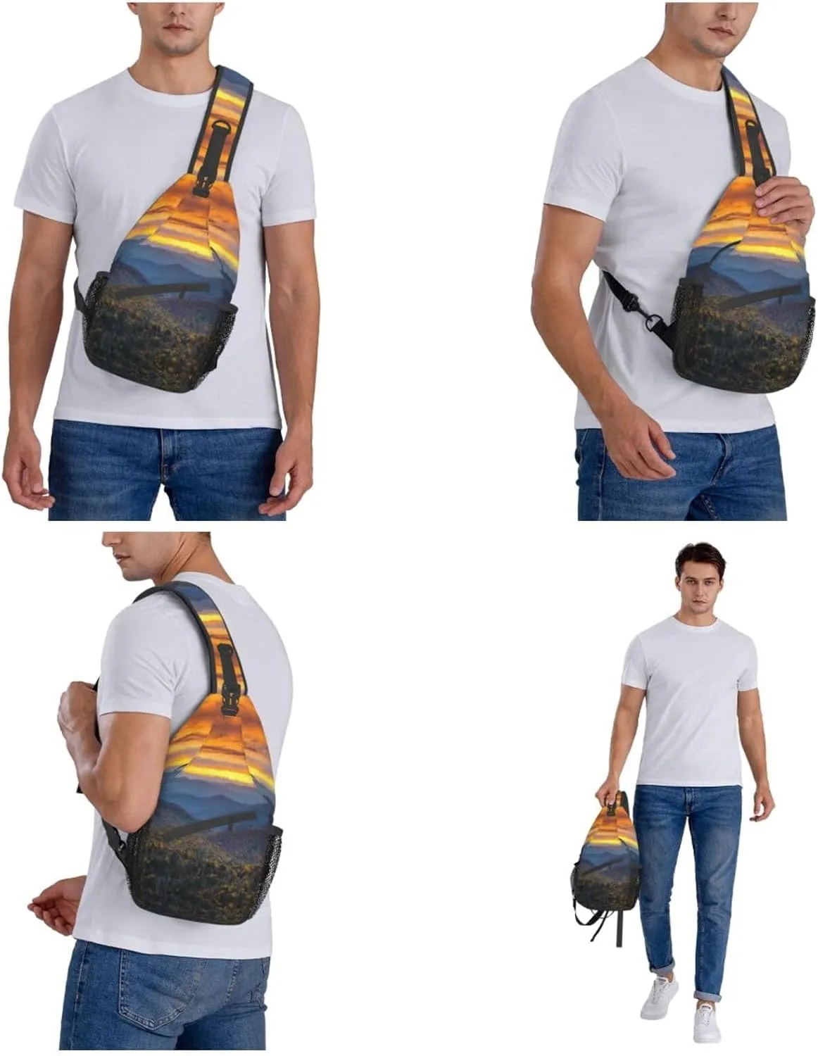 WURTON Blue Ridge Parkway Mountains Print Trendy Casual Daypack Versatile Crossbody Backpack Shoulder Bag Fashionable Chest Bag