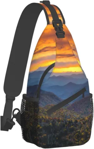 WURTON Blue Ridge Parkway Mountains Print Trendy Casual Daypack Versatile Crossbody Backpack Shoulder Bag Fashionable Chest Bag