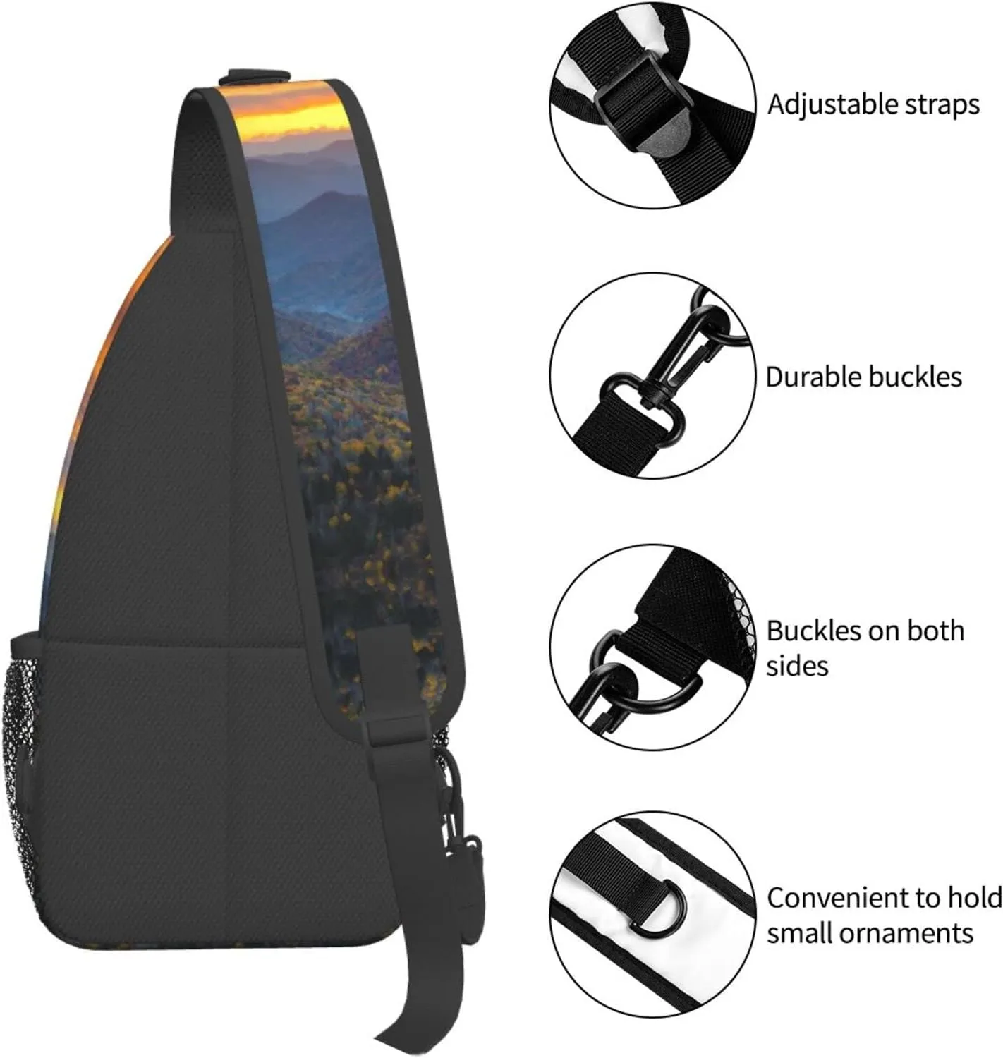 WURTON Blue Ridge Parkway Mountains Print Trendy Casual Daypack Versatile Crossbody Backpack Shoulder Bag Fashionable Chest Bag