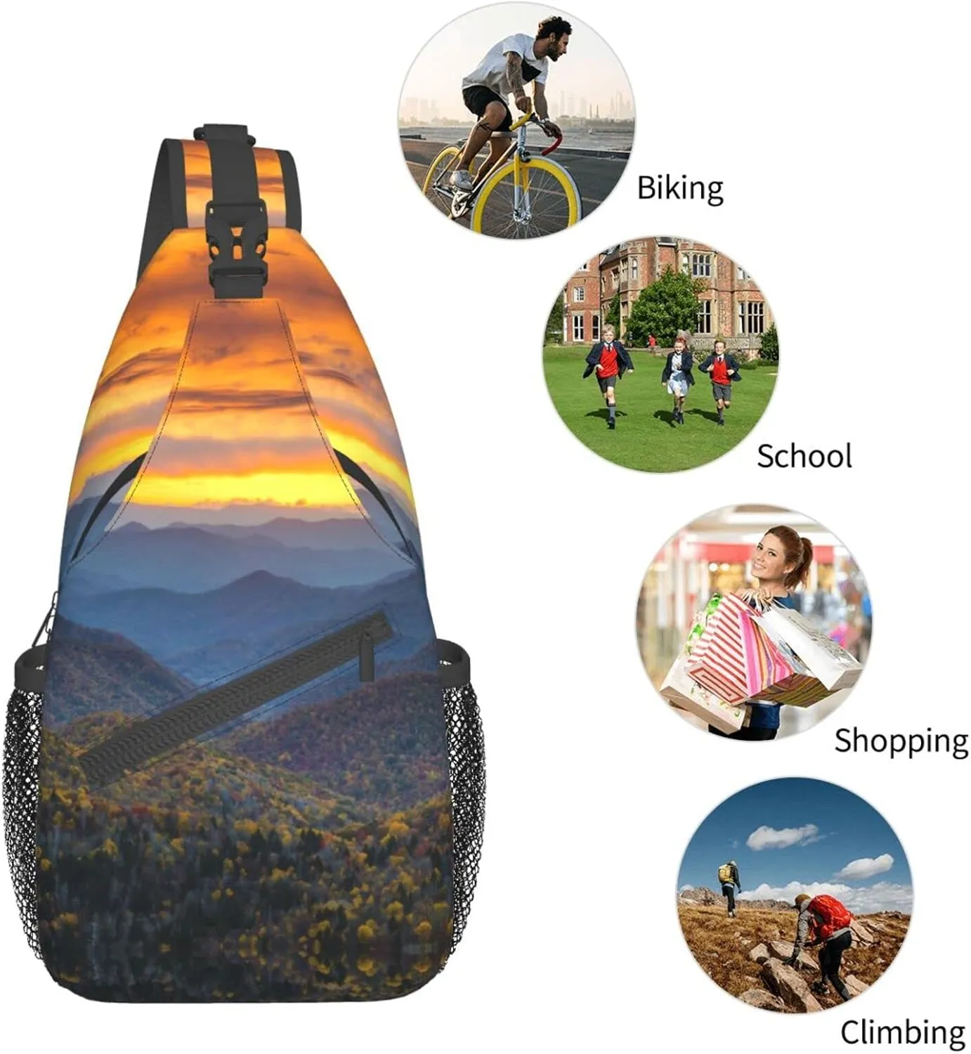 WURTON Blue Ridge Parkway Mountains Print Trendy Casual Daypack Versatile Crossbody Backpack Shoulder Bag Fashionable Chest Bag