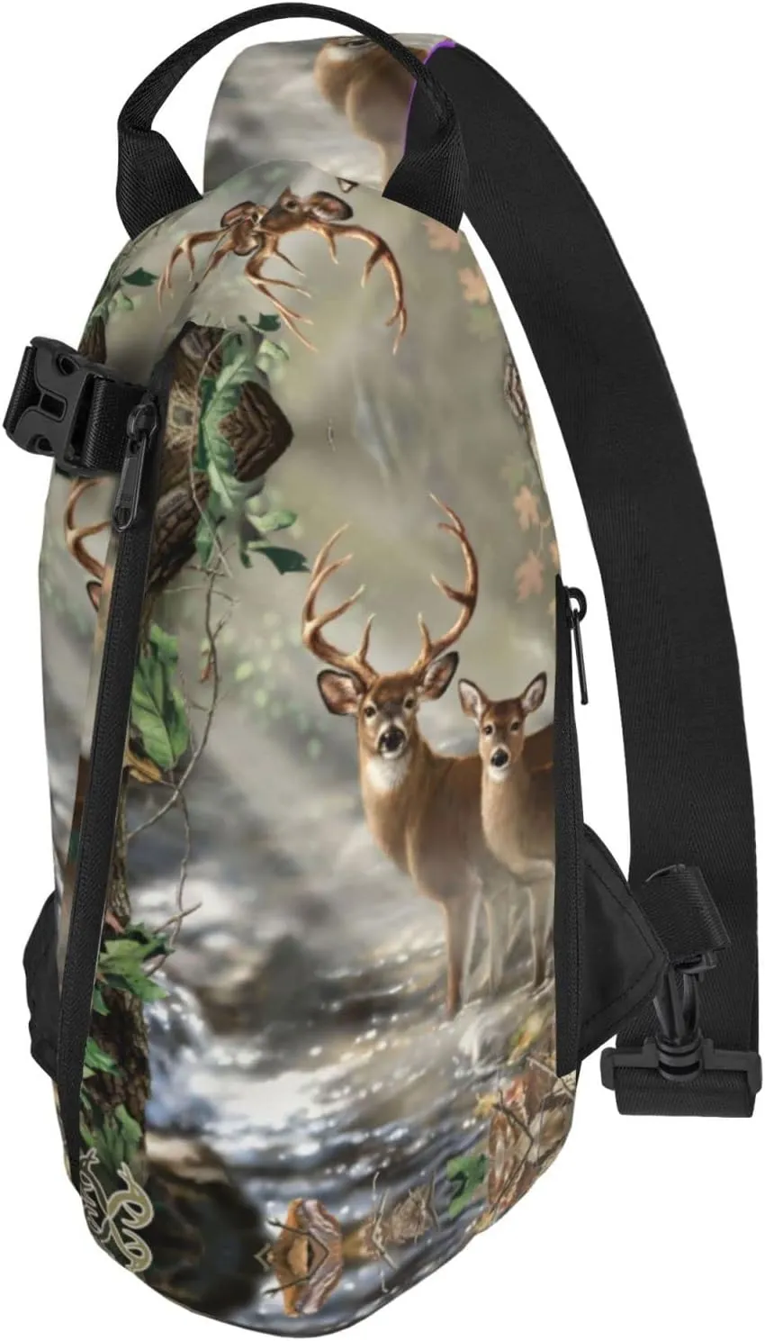 Wurton Camouflage Deer Print Travel Crossbody Backpack Bag,Lightweight Sling Bag For Travel Unisex