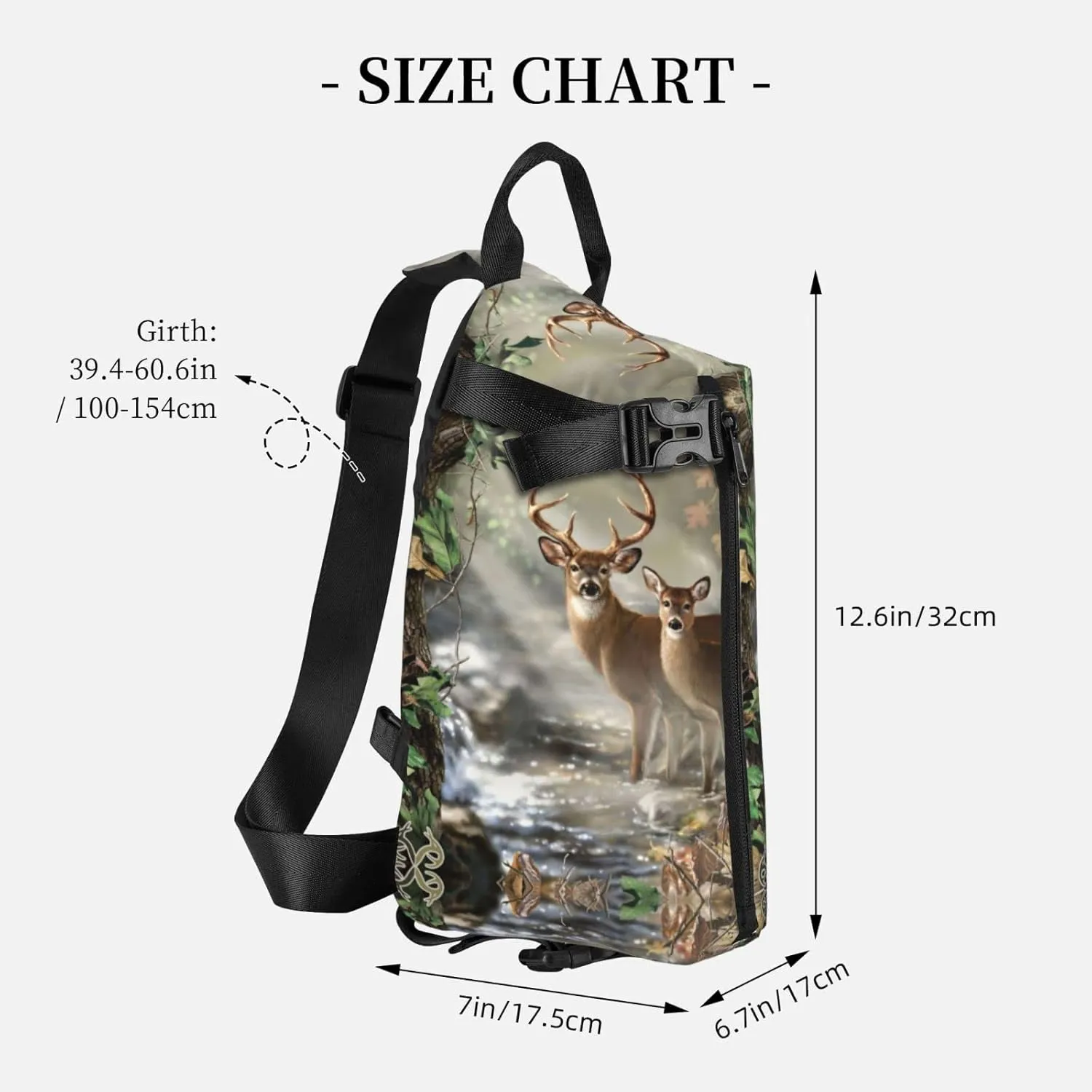 Wurton Camouflage Deer Print Travel Crossbody Backpack Bag,Lightweight Sling Bag For Travel Unisex