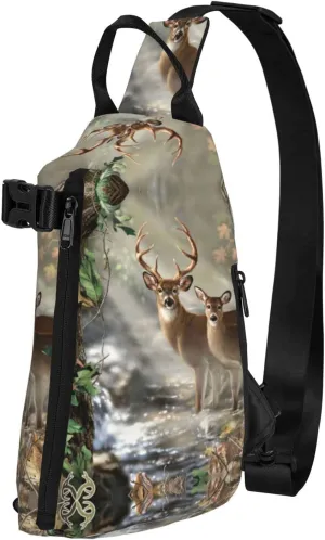 Wurton Camouflage Deer Print Travel Crossbody Backpack Bag,Lightweight Sling Bag For Travel Unisex