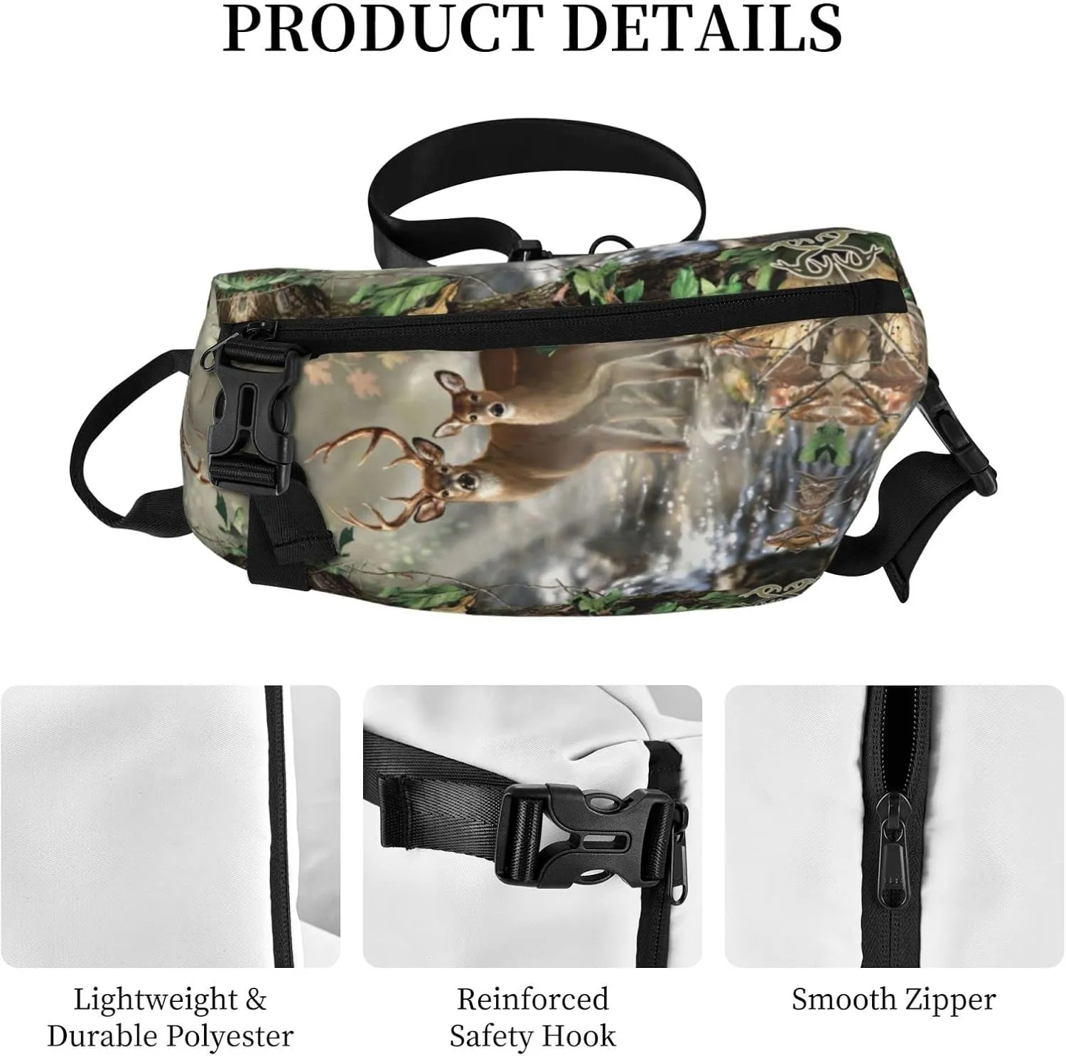 Wurton Camouflage Deer Print Travel Crossbody Backpack Bag,Lightweight Sling Bag For Travel Unisex