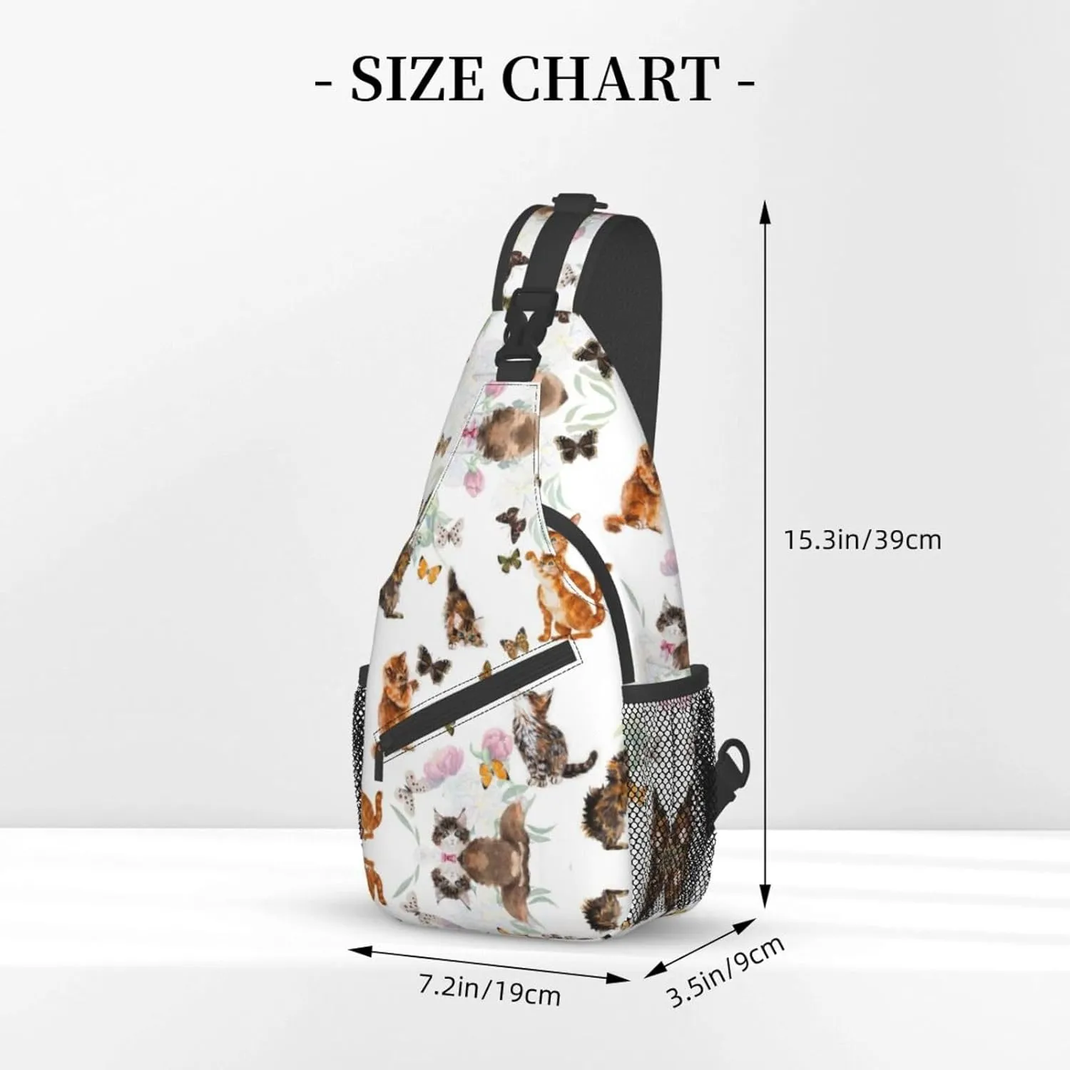 WURTON Cat Butterfly Print Trendy Casual Daypack Versatile Crossbody Backpack Shoulder Bag Fashionable Chest Bag