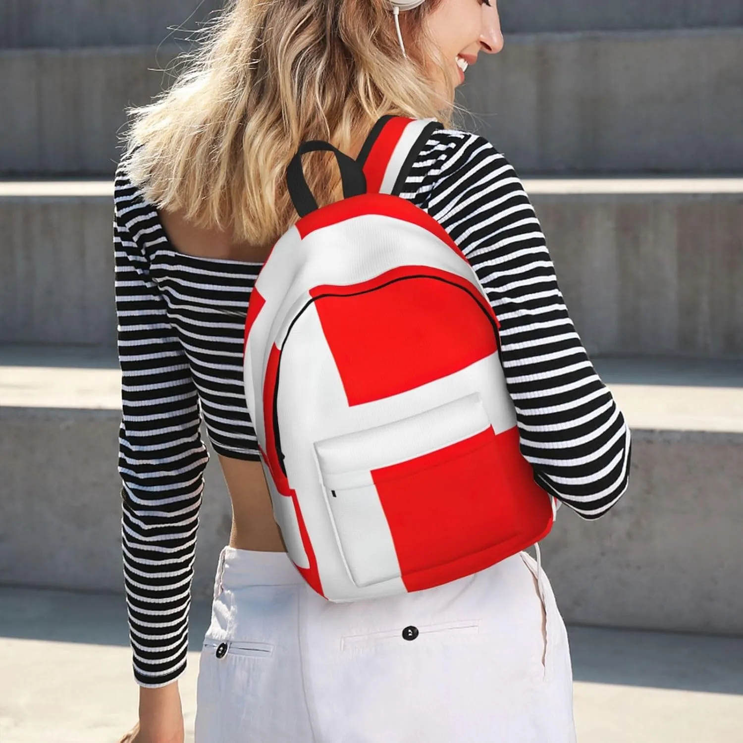 WURTON Denmark Danish Flag Print Large Backpack Casual Laptop Backpack Computer Bag Travel Daypack For Women Men