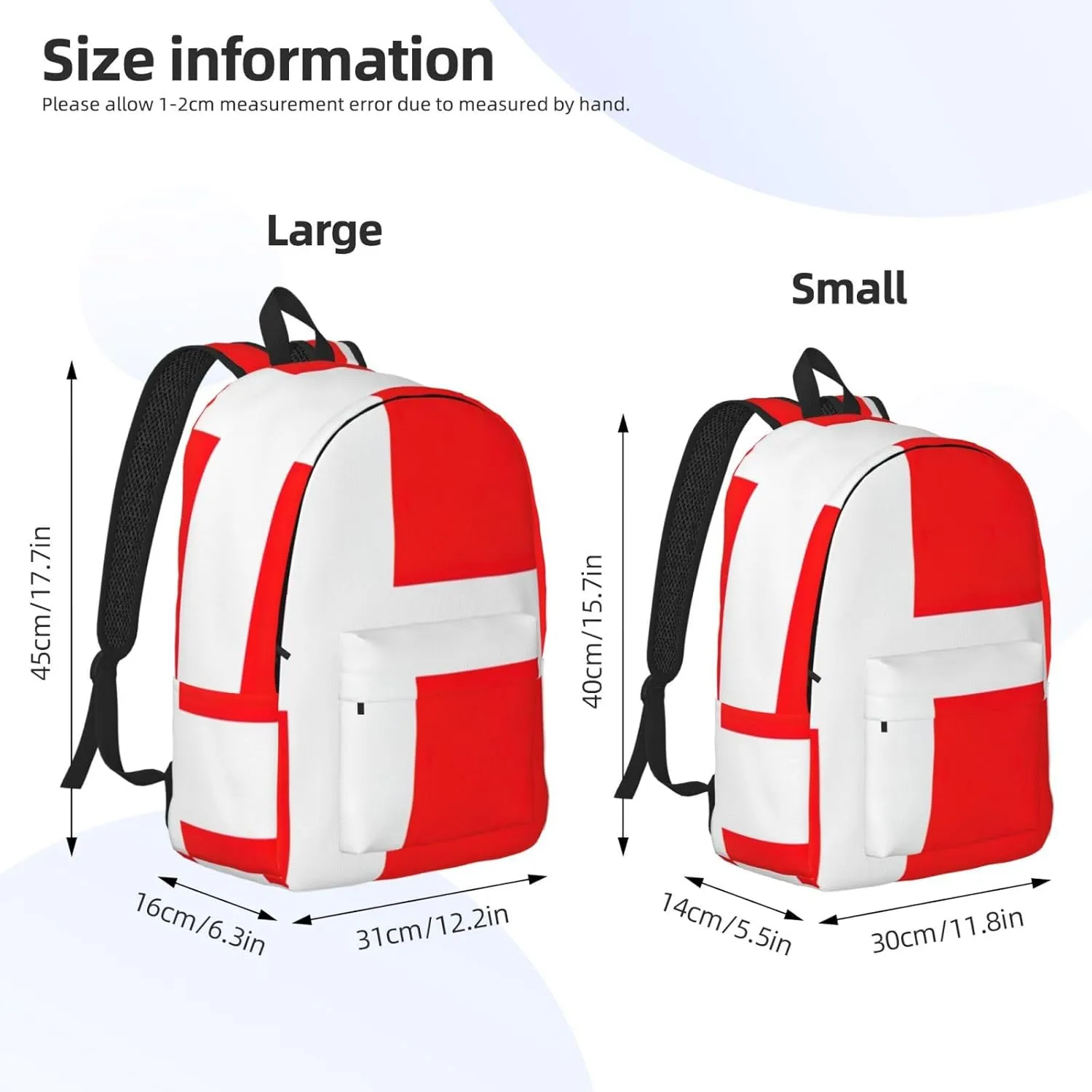 WURTON Denmark Danish Flag Print Large Backpack Casual Laptop Backpack Computer Bag Travel Daypack For Women Men