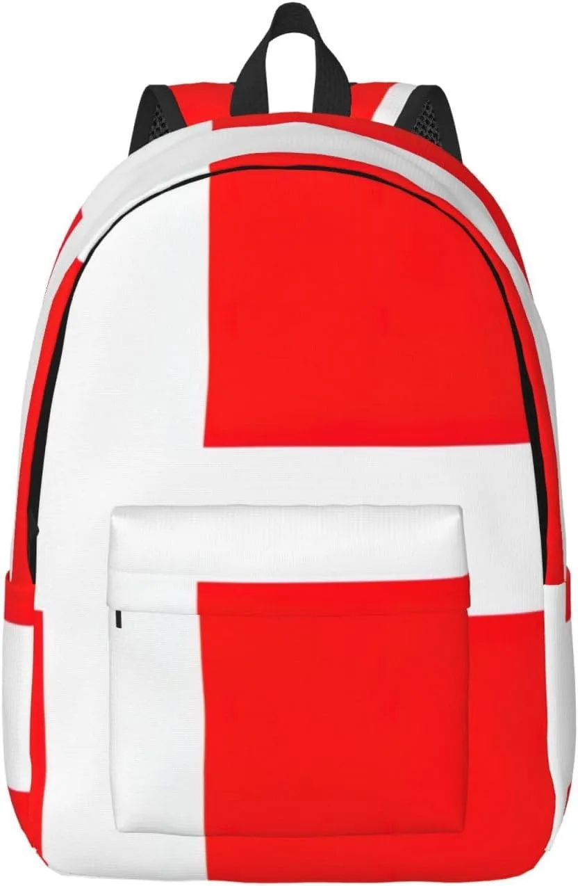 WURTON Denmark Danish Flag Print Large Backpack Casual Laptop Backpack Computer Bag Travel Daypack For Women Men
