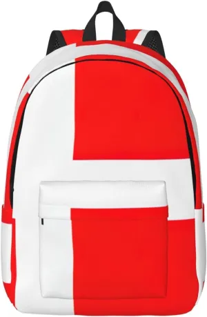 WURTON Denmark Danish Flag Print Large Backpack Casual Laptop Backpack Computer Bag Travel Daypack For Women Men