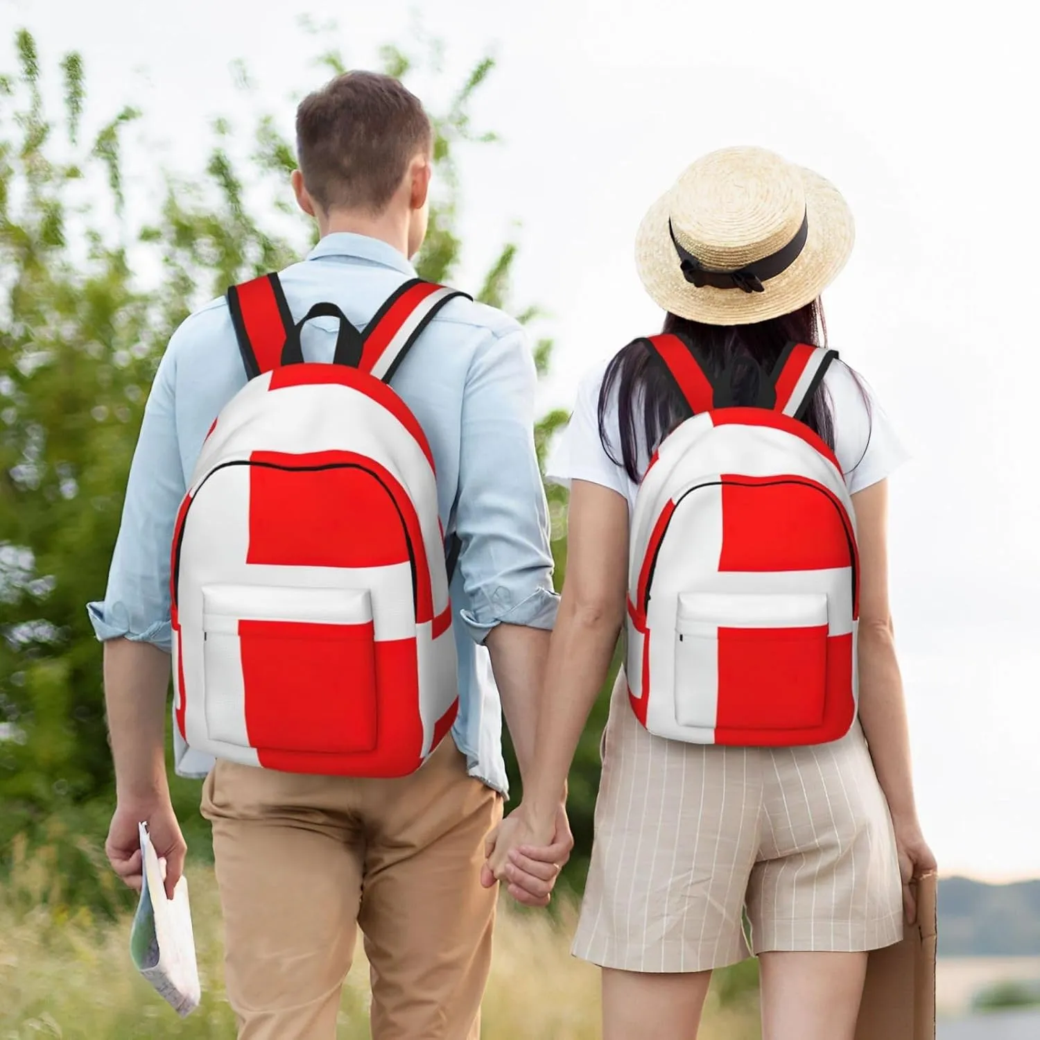 WURTON Denmark Danish Flag Print Large Backpack Casual Laptop Backpack Computer Bag Travel Daypack For Women Men