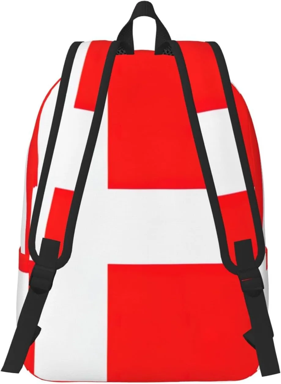 WURTON Denmark Danish Flag Print Large Backpack Casual Laptop Backpack Computer Bag Travel Daypack For Women Men