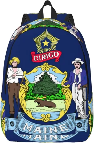 WURTON Maine State Flag Print Large Backpack Casual Laptop Backpack Computer Bag Travel Daypack For Women Men