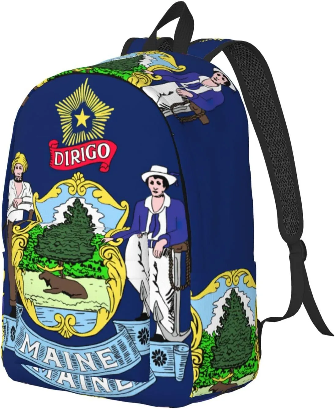 WURTON Maine State Flag Print Large Backpack Casual Laptop Backpack Computer Bag Travel Daypack For Women Men